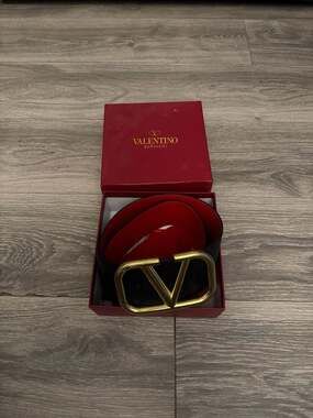 Valentino Garavani VLogo Reversible Leather Belt 70mm Black/Red